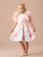 Angel & Rocket Pink 100% Cotton Border Print Emillie Tie Sash Dress - Image 4 of 20