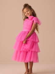 Angel & Rocket Pink Sienna Bow Tiered Mesh Dress - Image 8 of 14