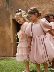 Angel & Rocket Elle Pink Bubble Hem Satin Dress - Image 1 of 15