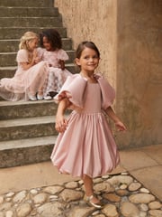 Angel & Rocket Elle Pink Bubble Hem Satin Dress - Image 9 of 15