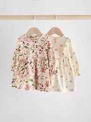 Pink Floral/ Cream Ditsy Baby Jersey Dresses 2 Pack (0mths-2yrs) - Image 1 of 9