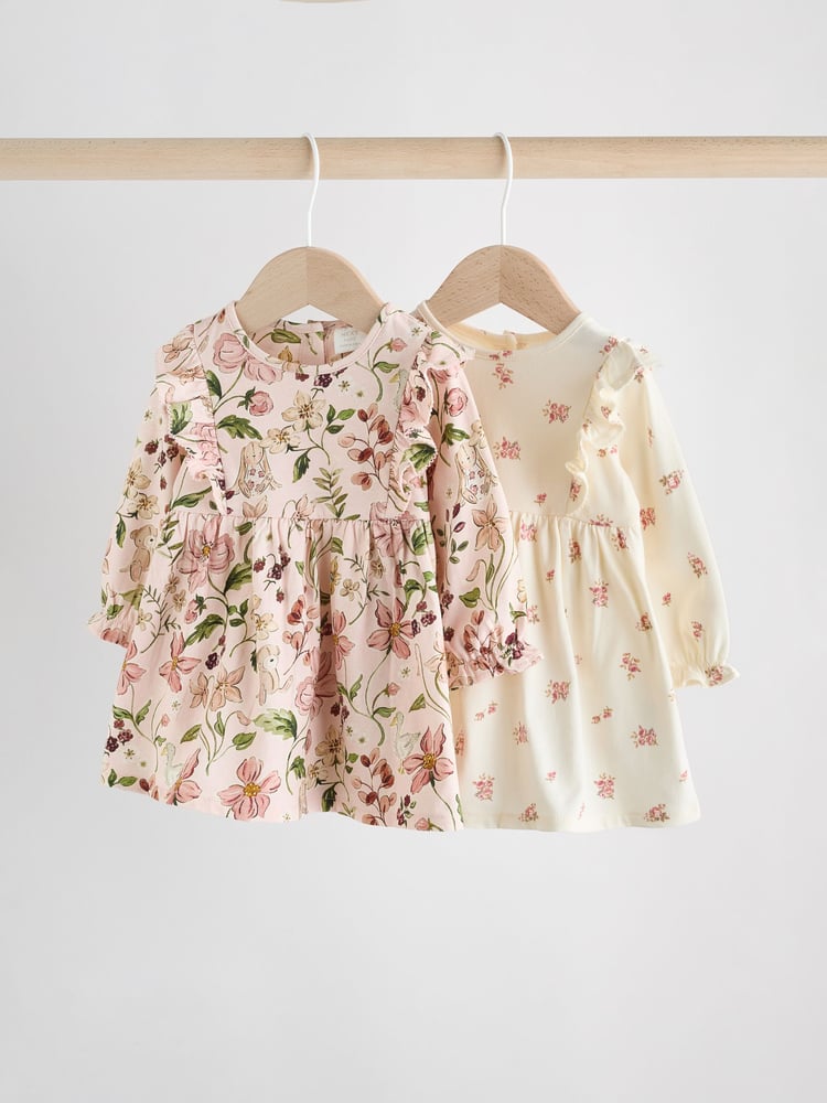 Pink Floral/ Cream Ditsy Baby Jersey Dresses 2 Pack (0mths-2yrs) - Image 1 of 9