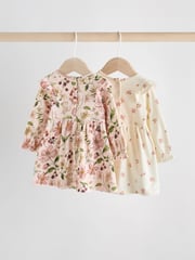 Pink Floral/ Cream Ditsy Baby Jersey Dresses 2 Pack (0mths-2yrs) - Image 2 of 9