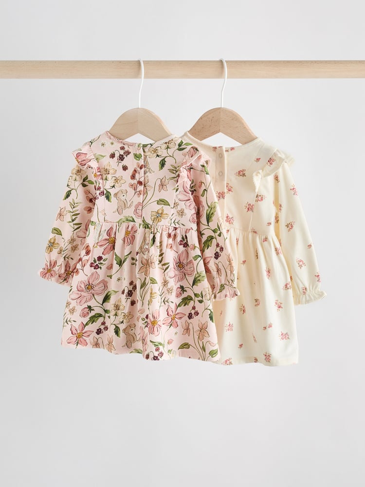 Pink Floral/ Cream Ditsy Baby Jersey Dresses 2 Pack (0mths-2yrs) - Image 2 of 9