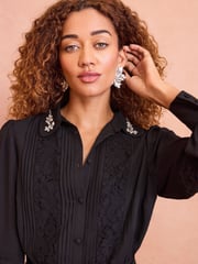 Love & Roses Black Collared Long Sleeve Mini Dress - Image 2 of 4