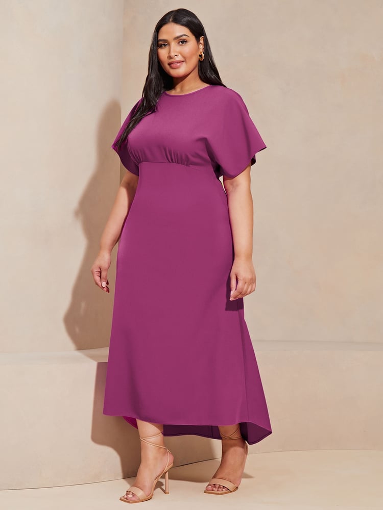 Lipsy Pink Curve Flutter Sleeve Underbust Midi Dress - Image 1 of 4