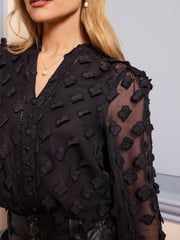 Love & Roses Black 3D Floral V-Neck Long Sleeve Blouse - Image 4 of 4