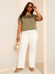 Curves Like These Green Oversized Short Sleeve Sequin 100% Cotton Tunic - Image 3 of 8