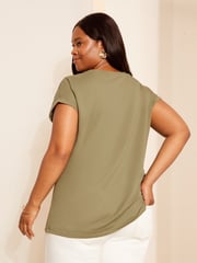 Curves Like These Green Oversized Short Sleeve Sequin 100% Cotton Tunic - Image 4 of 8