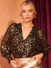 Love & Roses Black 3/4 Sleeve Shirred Cuff Blouse - Image 1 of 4