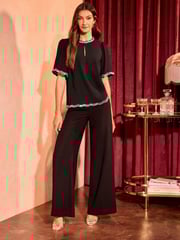 Love & Roses Black Sequin Trim Crew Neck Top - Image 4 of 5
