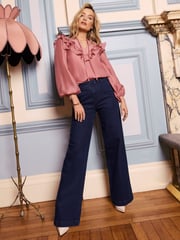 Love & Roses Pink Ruffle Tie Neck Long Sleeve Blouse - Image 3 of 4