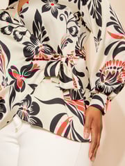 Curves Like These Cream Long Sleeve Satin Wrap Blouse - Image 2 of 5