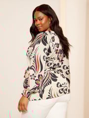 Curves Like These Cream Long Sleeve Satin Wrap Blouse - Image 4 of 5