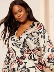 Curves Like These Cream Long Sleeve Satin Wrap Blouse - Image 5 of 5