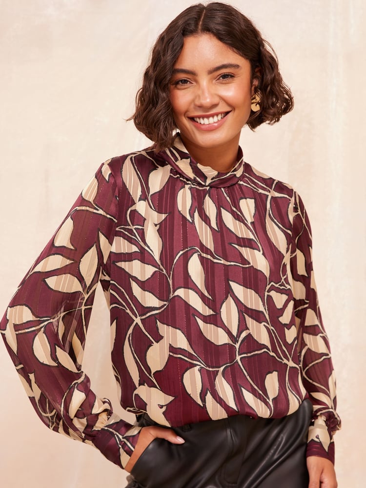 Friends Like These Red Roll Neck Tie Back Animal Print Blouse - Image 1 of 4