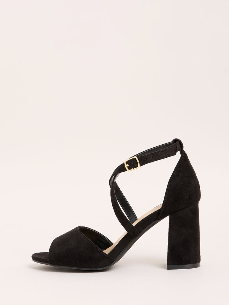 Friends Like These Black Standard Fit Cross Strap Mid Block Heel Sandals - Image 5 of 5