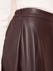 Friends Like These Chocolate Brown Faux Leather Full Hem Midi Skirt - Image 3 of 4