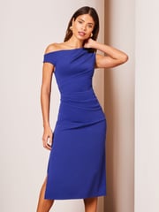 Lipsy Blue Drape One Shoulder Ruched Midi Dress - Image 1 of 4