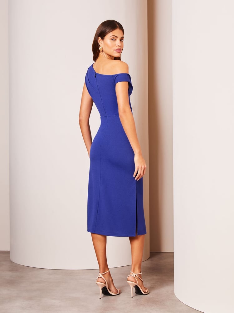 Lipsy Blue Drape One Shoulder Ruched Midi Dress - Image 2 of 4 Lipsy Blue Drape One Shoulder Ruched Midi Dress - Image 2 of 4