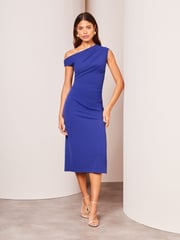 Lipsy Blue Drape One Shoulder Ruched Midi Dress - Image 3 of 4