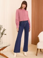 Love & Roses Pink Ruffle Neck Pintuck Detail Long Sleeve Blouse - Image 3 of 4