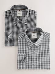 Grey Check/Gingham Regular Fit Single Cuff Easy Care Smart Shirts 2 Pack - Image 1 of 5