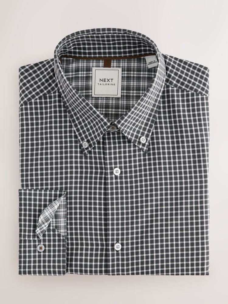 Grey Check/Gingham Regular Fit Single Cuff Easy Care Smart Shirts 2 Pack - Image 2 of 5