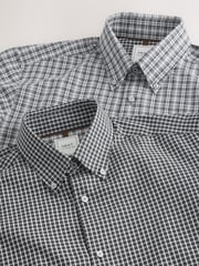 Grey Check/Gingham Regular Fit Single Cuff Easy Care Smart Shirts 2 Pack - Image 5 of 5