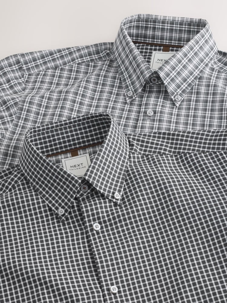 Grey Check/Gingham Regular Fit Single Cuff Easy Care Smart Shirts 2 Pack - Image 5 of 5