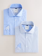 Blue Texture/Stripe Regular Fit Single Cuff Easy Care Smart Shirts 2 Pack - Image 1 of 5