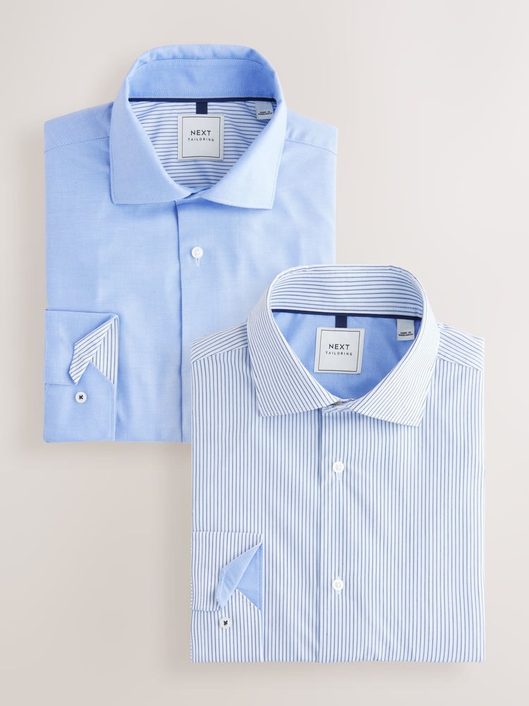 Blue Texture/Stripe Regular Fit Single Cuff Easy Care Smart Shirts 2 Pack - Image 1 of 5