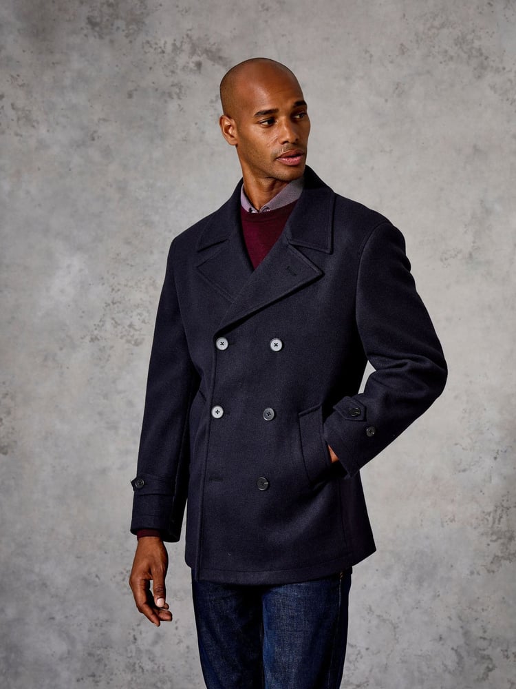Skopes Blue Tailored Fit Double Breasted Russell Pea Coat - Image 1 of 7