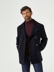 Skopes Blue Tailored Fit Double Breasted Russell Pea Coat - Image 4 of 7