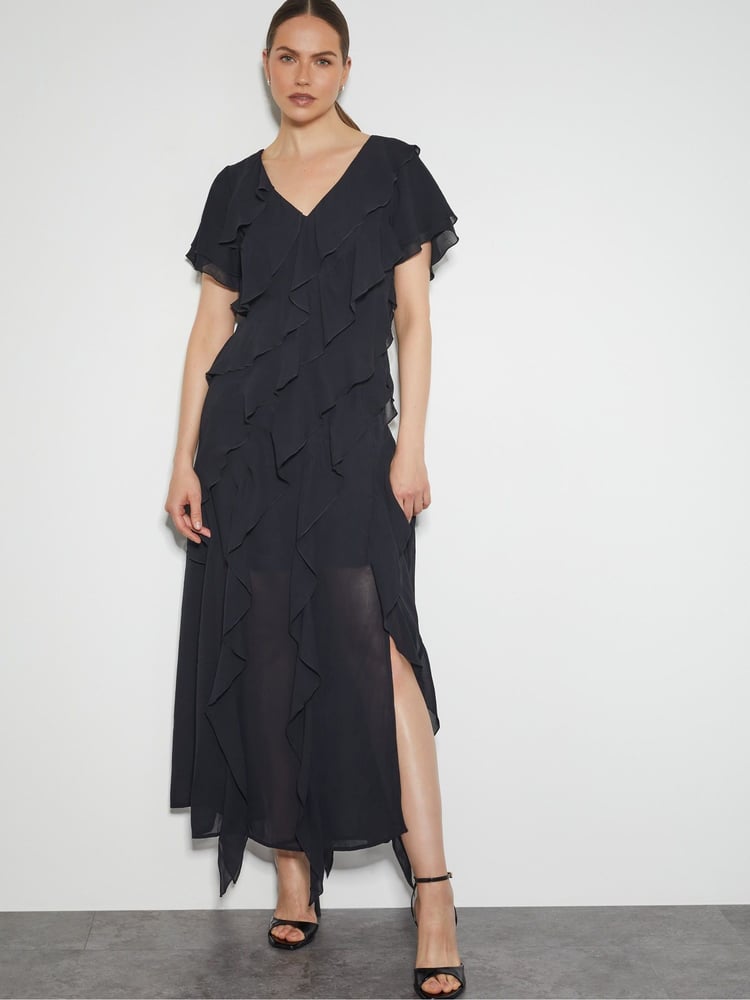 Monsoon Black Renata Ruffle Maxi Dress - Image 1 of 3