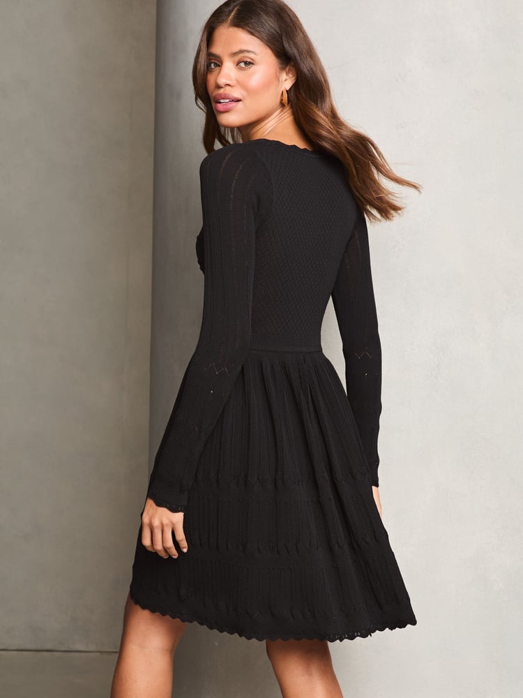 Lipsy Black Long Sleeve Stitch Detail Lantern Knitted Dress - Image 2 of 4