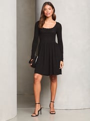 Lipsy Black Long Sleeve Stitch Detail Lantern Knitted Dress - Image 3 of 4