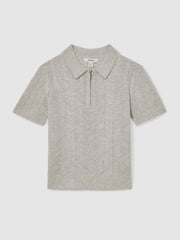 Reiss Grey Melange Texas 3-9 yrs Textured-Knit Half-Zip Polo Shirt - Image 2 of 4
