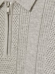 Reiss Grey Melange Texas 3-9 yrs Textured-Knit Half-Zip Polo Shirt - Image 4 of 4