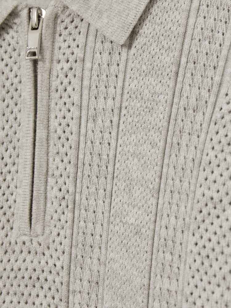 Reiss Grey Melange Texas 3-9 yrs Textured-Knit Half-Zip Polo Shirt - Image 4 of 4