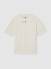 Reiss Optic White Texas 3-9 yrs Textured-Knit Half-Zip Polo Shirt - Image 2 of 4