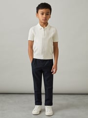 Reiss Optic White Texas 3-9 yrs Textured-Knit Half-Zip Polo Shirt - Image 3 of 4