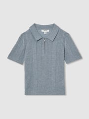 Reiss Airforce Blue Texas 9-13 yrs Textured-Knit Half-Zip Polo Shirt - Image 2 of 4