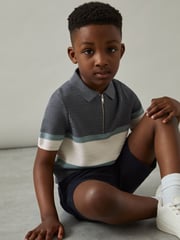 Reiss Airforce Blue Grove 3-9 yrs Textured Colour-Block Polo Shirt - Image 3 of 4