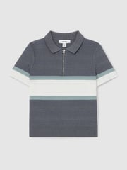 Reiss Airforce Blue Grove 9-13 yrs Textured Colour-Block Polo Shirt - Image 2 of 4