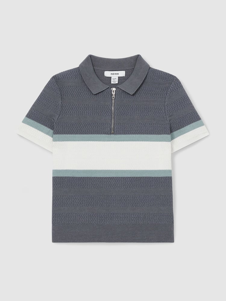Reiss Airforce Blue Grove 9-13 yrs Textured Colour-Block Polo Shirt - Image 2 of 4