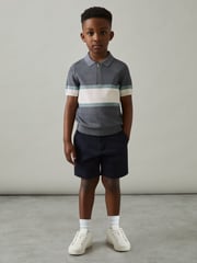 Reiss Airforce Blue Grove 9-13 yrs Textured Colour-Block Polo Shirt - Image 3 of 4