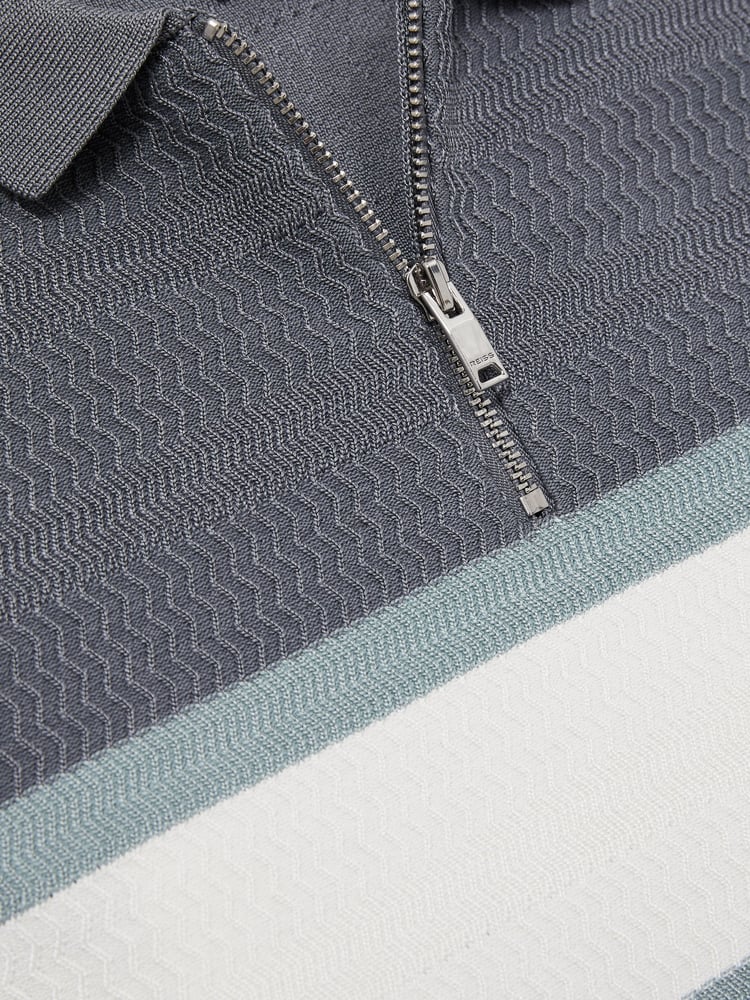 Reiss Airforce Blue Grove 9-13 yrs Textured Colour-Block Polo Shirt - Image 4 of 4