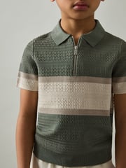 Reiss Sage Green Grove 9-13 yrs Textured Colour-Block Polo Shirt - Image 1 of 4