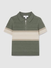 Reiss Sage Green Grove 9-13 yrs Textured Colour-Block Polo Shirt - Image 2 of 4